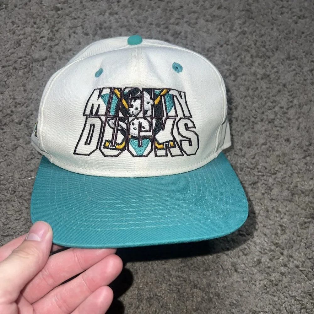 Vtg Rare NHL Anaheim Mighty Ducks #1 Apparel Two Tone Snapback Hat Cap